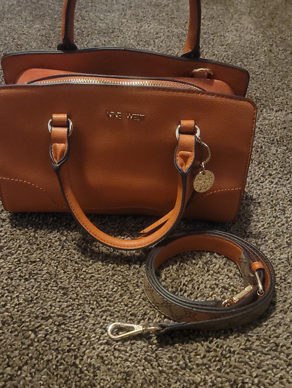 Nine West Tan Leather Satchel with Detachable Strap